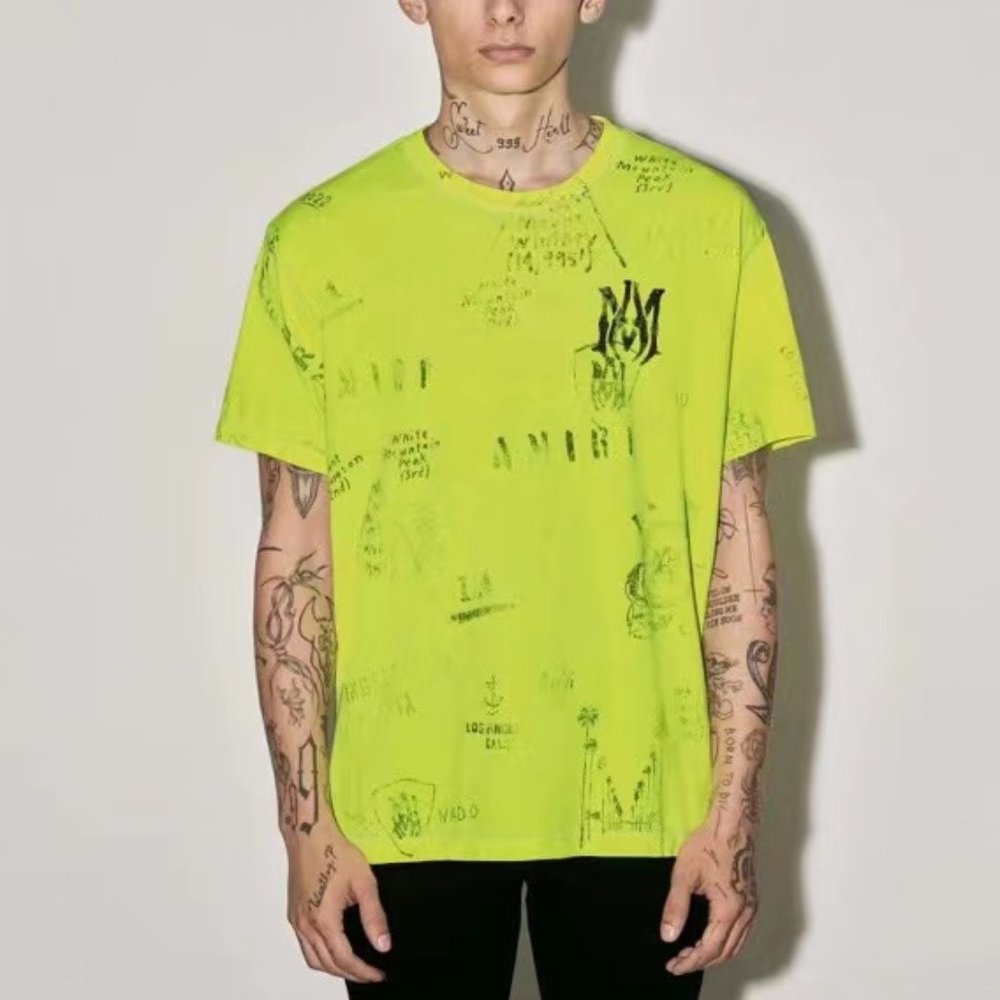 Amiri Graffiti fluorescent green print short sleeve